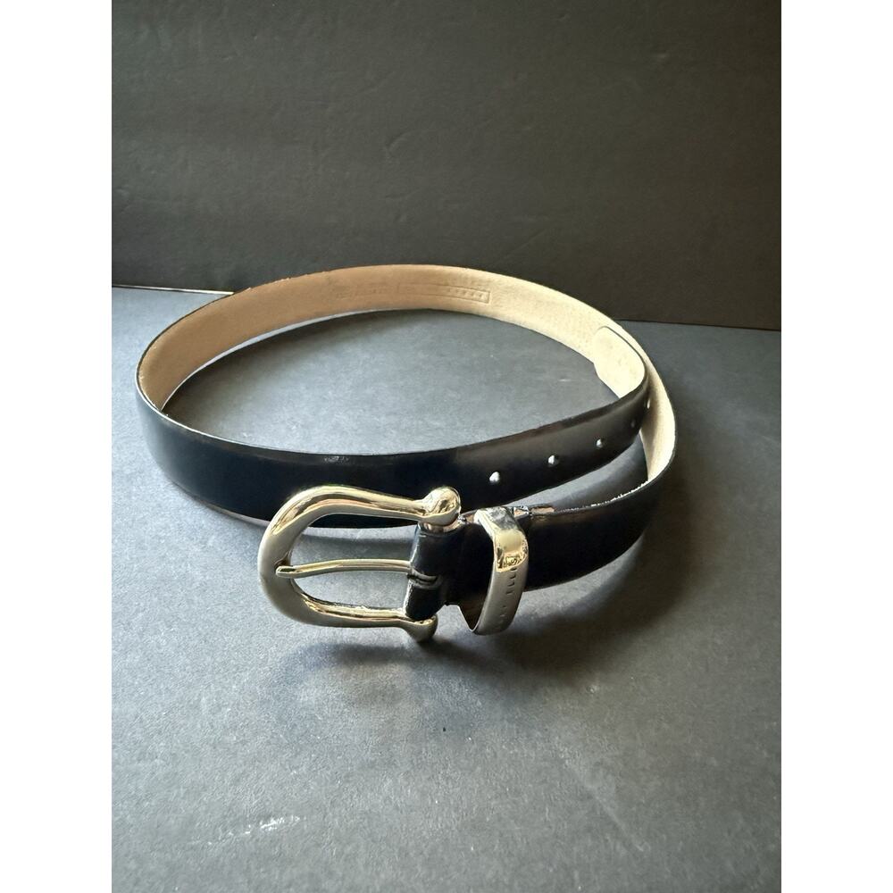 Vintage Perry Ellis Womens Belt Navy Blue Size L Silver Tone Buckle Career